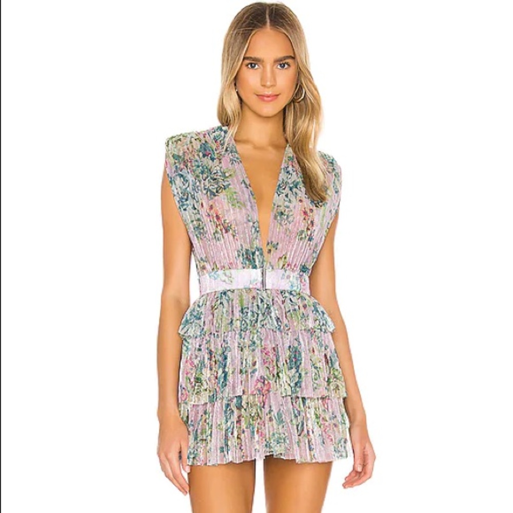 Sabina Musayev Skylar Tier Pink Floral Mini Dress